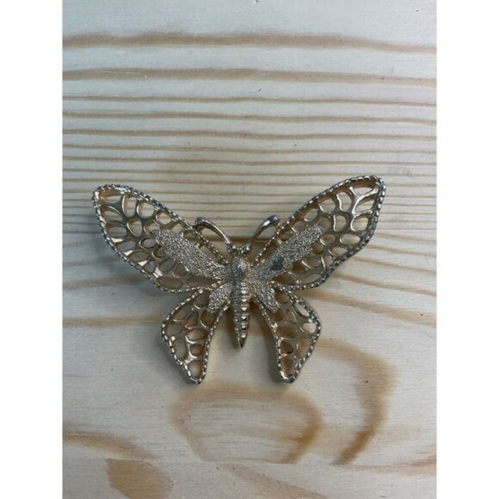 Vintage Sarah Cov Gold-Tone Butterfly Brooch Pin Filigree Design Signed Jewelry